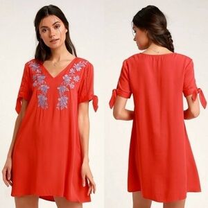 LULU’S Ambrosia Embroidered Tie Sleeve Shift Dress